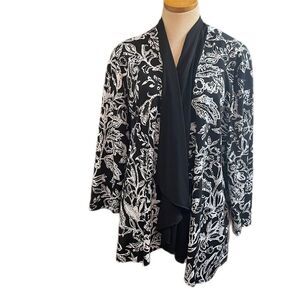 Vikki Vi Black White Floral Plus Size Cardigan Size 1X